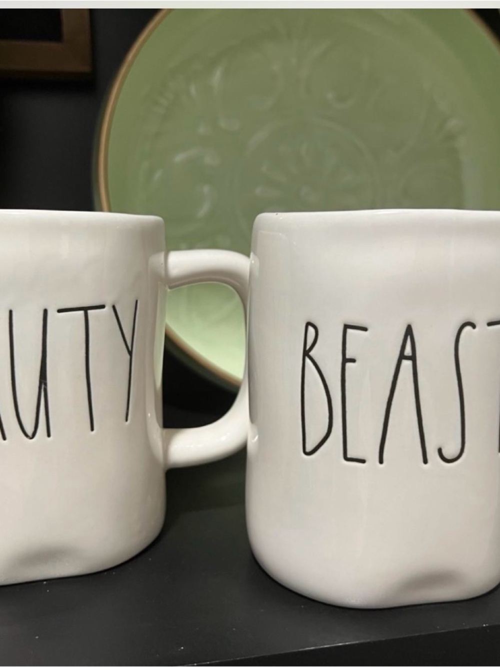 Rae Dunn White 'Beauty' and 'Beast' Ceramic Mug Set - White